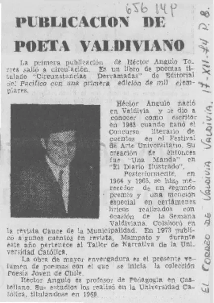 Publicación de poeta valdiviano.  [artículo]