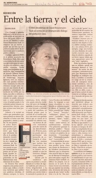 Entre la tierra y el cielo  [artículo] Cristobal Solari B.