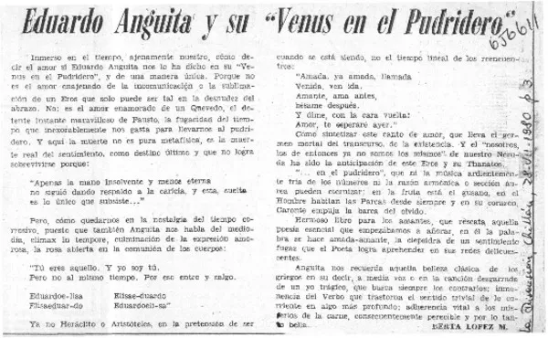 Eduardo Anguita y su "Venus en el pudridero"  [artículo] Berta López.