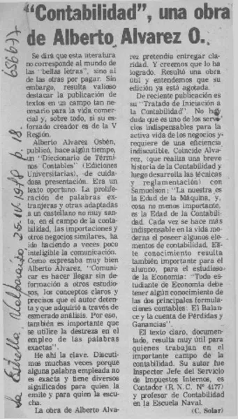 "Contabilidad", una obra de Alberto Alvarez O.  [artículo] C. Solar.