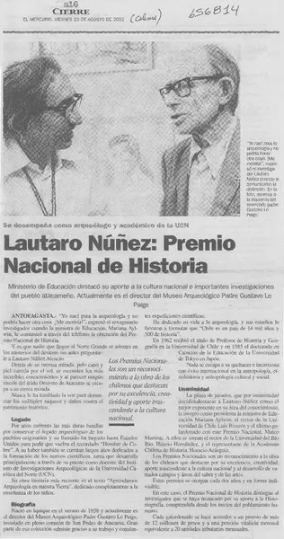 Lautaro Núñez, Premio Nacional de Historia.  [artículo]