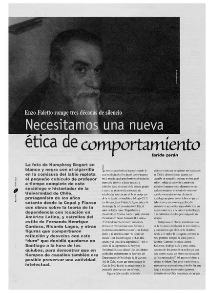 Necesitamos una nueva ética de comportamiento  [artículo] Faridé Zerán.