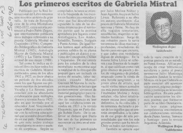 Los primero escritos de Gabriela Mistral  [artículo] Wellington Rojas Valdebenito.