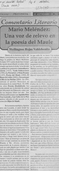 Mario Meléndez, una voz de relevo en la poesía del Maule : [comentario] [artículo] Wellington Rojas Valdebenito.