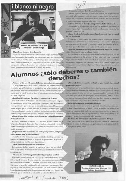 Alumnos ¿sólo deberes o también derehos? [entrevista] [artículo] : Matías Celedón.