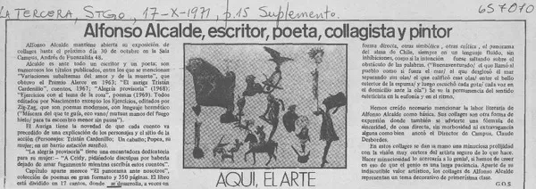 Alfonso Alcalde, escritor, poeta, collagista y pintor  [artículo] G. O. S.