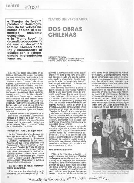 Dos obras chilenas  [artículo] Manuel Peña Muñoz.