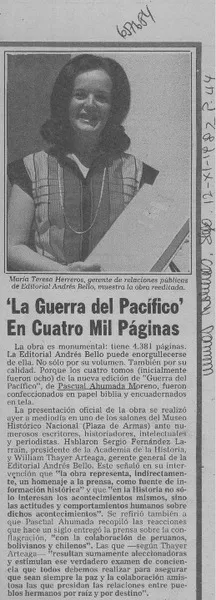 "La Guerra del Pacífico" en cuatro mil páginas.  [artículo]