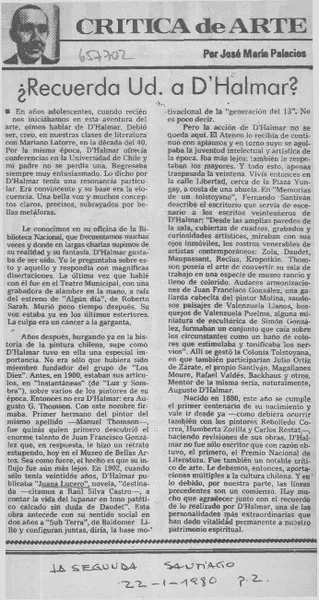 Recuerda Ud. a D'Halmar?  [artículo] José María Palacios.