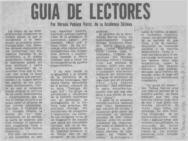 Guía de lectores  [artículo] Hernán Poblete Varas.
