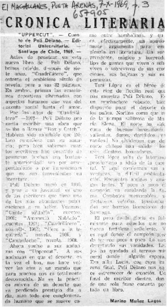 Crónica Literaria  [artículo] Marino Muñoz Lagos.