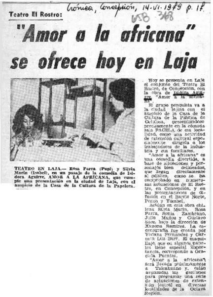 Amor a la africana se ofrece hoy en Laja.  [artículo]