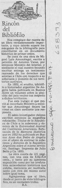 Rincón del bibliófilo  [artículo] B. A.
