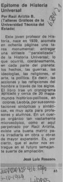 Epítome de historia universal  [artículo] José Luis Rosasco.