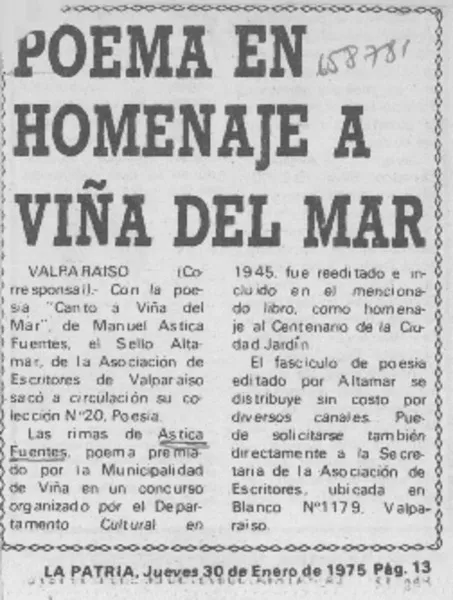 Poema en homenaje a Viña del Mar.  [artículo]