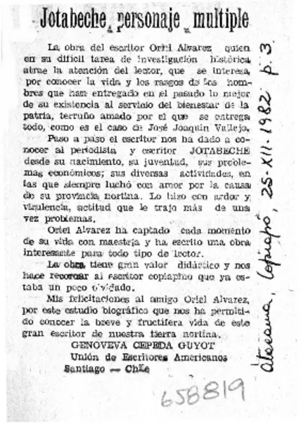 Jotabeche, personaje multiple.  [artículo]