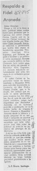 Respaldo a Fidel Araneda  [artículo] L. F. Bravo.