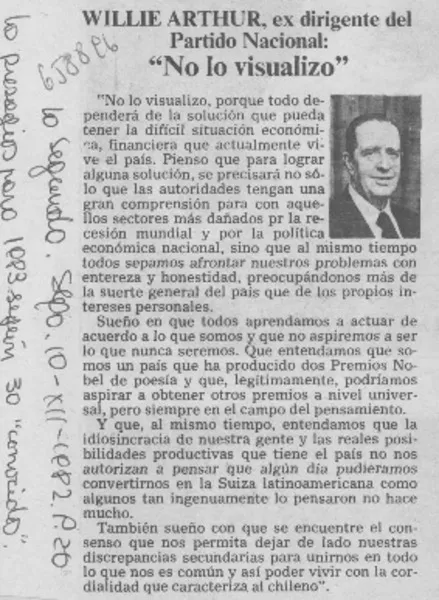 Willie Arthur, ex dirigente del Partido Nacional: "No lo visualizo".  [artículo]
