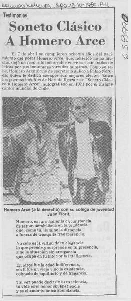 Soneto clásico a Homero Arce.  [artículo]