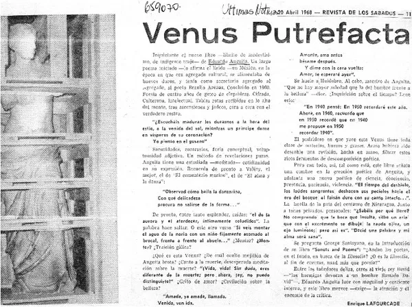 Venus putrefacta  [artículo] Enrique Lafourcade.