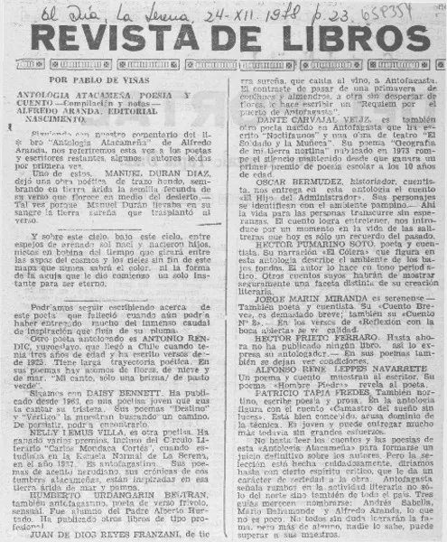 Antología atacameña  [artículo] Pablo de Viñas.
