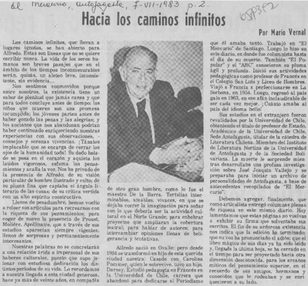 Hacia los caminos infinitos  [artículo] Mario Vernal.