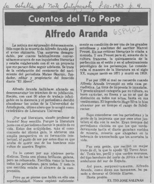Alfredo Aranda.  [artículo] El tío José Salinas.