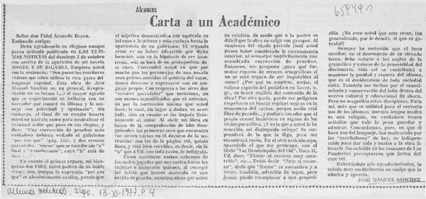 Carta a un académico  [artículo] José Manuel Sánchez.