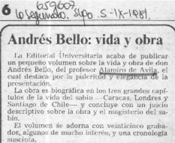 Andrés Bello: vida y obra.  [artículo]