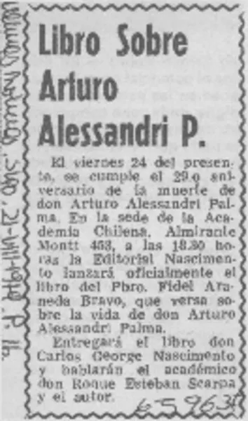 Libro sobre Arturo Alessandri P.  [artículo]