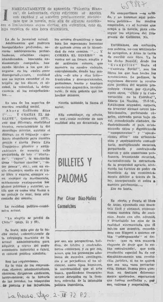 Billetes y palomas  [artículo] César Díaz-Muñoz Cormatches.