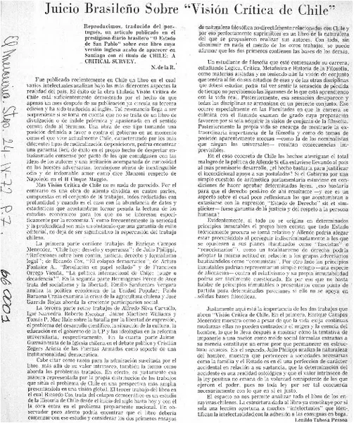 Juicio brasileño sobre "Visión crítica de Chile"  [artículo] Lenildo Tabosa Pessoa.