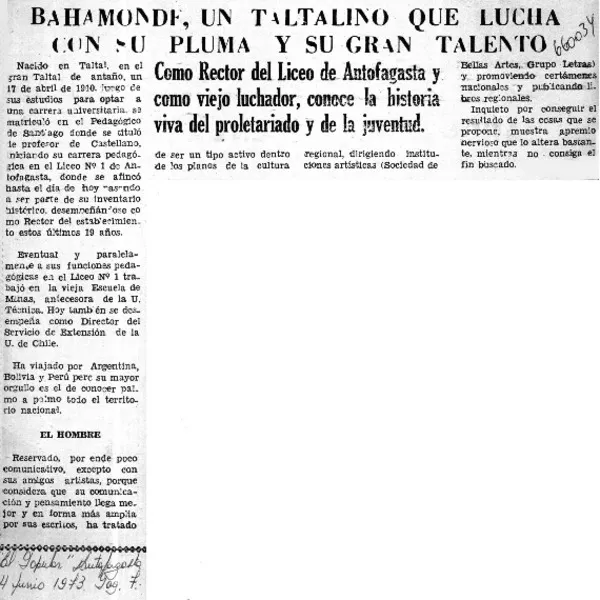 Bahamonde, un taltalino que lucha con su pluma y su gran talento.  [artículo]