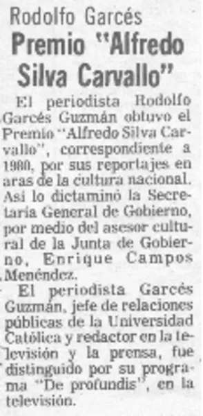 Premio "Alfredo Silva Carvallo".  [artículo]
