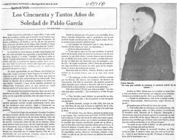 Los cincuenta y tantos años de soledad de Pablo García  [artículo] Suetonio.