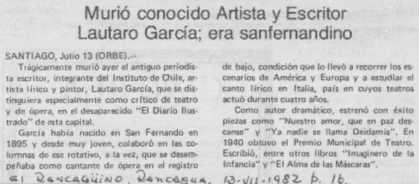 Murió conocido artista y escritor Lautaro García, era sanfernandino.  [artículo]