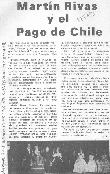 Martín Rivas y el pago de Chile  [artículo] G. S.