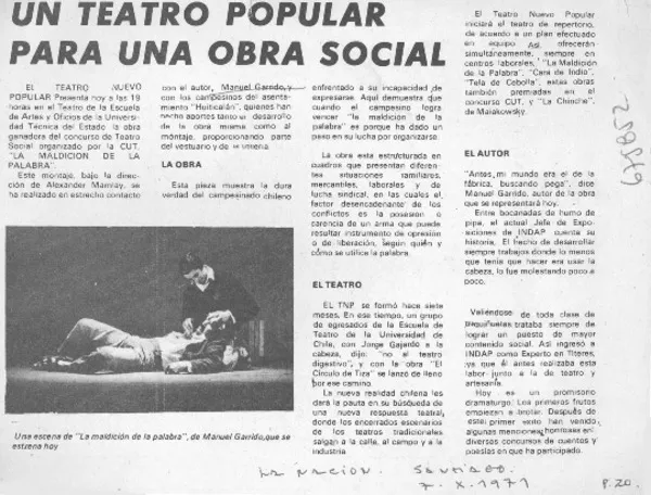Un Teatro popular para una obra social  [artículo]