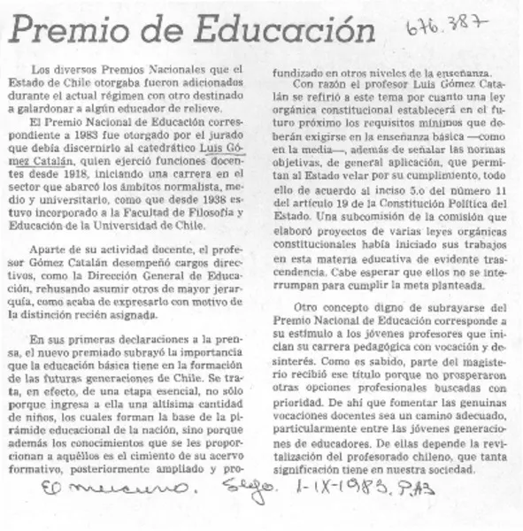 Premio de educación.  [artículo]