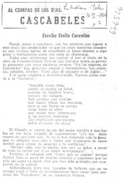 Cascabeles  [artículo] Stella Corvalán.