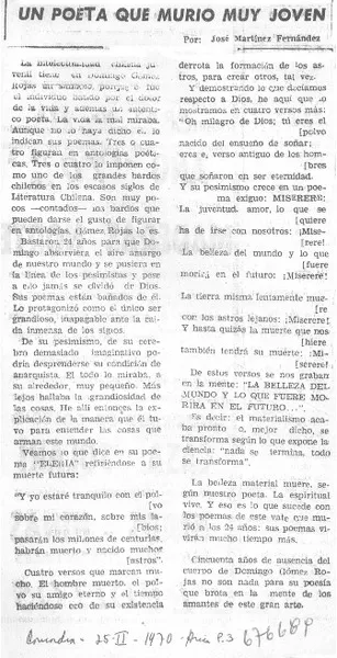 Un poeta que murió muy joven  [artículo] José Martínez Fernández.