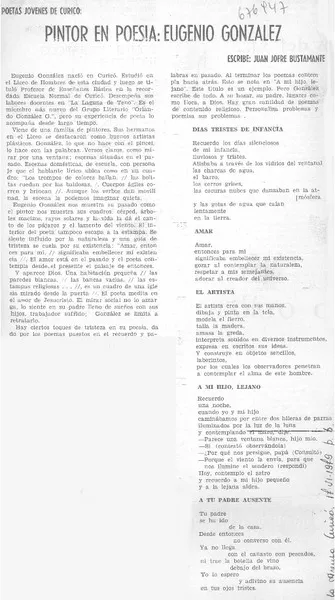 Pintor en poesía: Eugenio González  [artículo] Juan Jofré Bustamante.