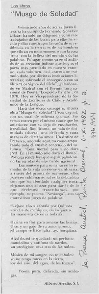 Musgo de soledad  [artículo] Alberto Arraño S.J.