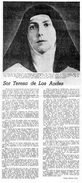 Sor Teresa de Los Andes  [artículo] Teresa Donoso Loero.