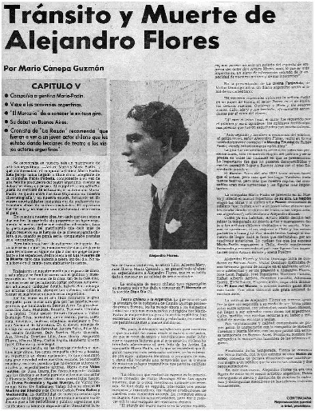 Tránsito y muerte de Alejandro Flores capítulo V  [artículo] Mario Cánepa Guzmán.