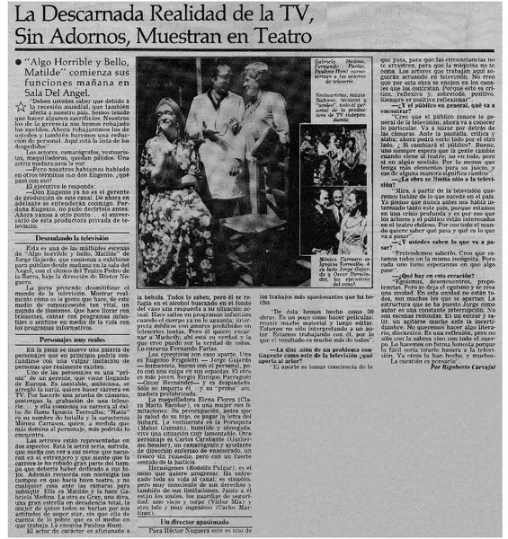 La descarnada realidad de la TV, sin adornos, muestran en teatro  [artículo] Rigoberto Carvajal.