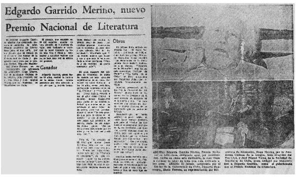 Edgardo Garrido Merino, nuevo Premio Nacional de Literatura.  [artículo]