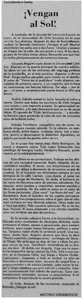Vengan al sol!  [artículo] Antonio Vodanovic H.