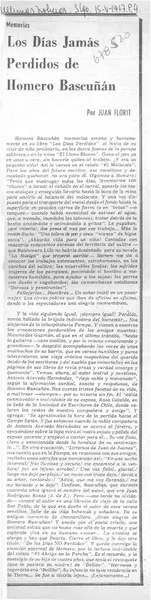 Los días jamás perdidos de Homero Bascuñán  [artículo] Juan Florit.