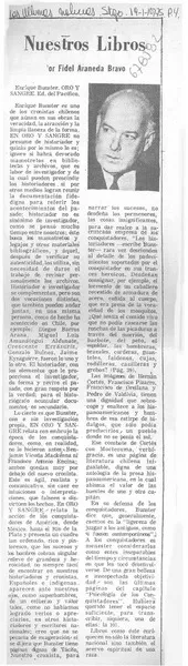 Nuestros libros  [artículo] Fidel Araneda Bravo.